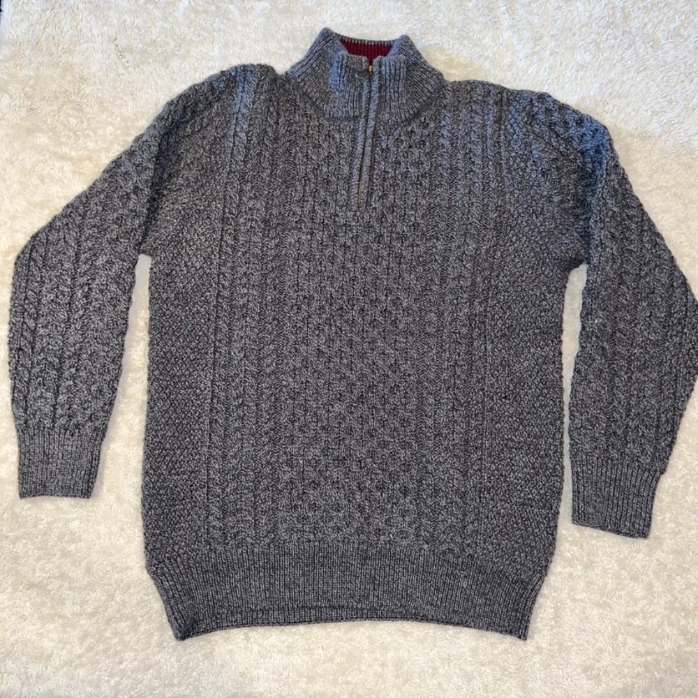 Donegal's Zip Troyer Aran Co. Quarter Zip Sweater Size Large